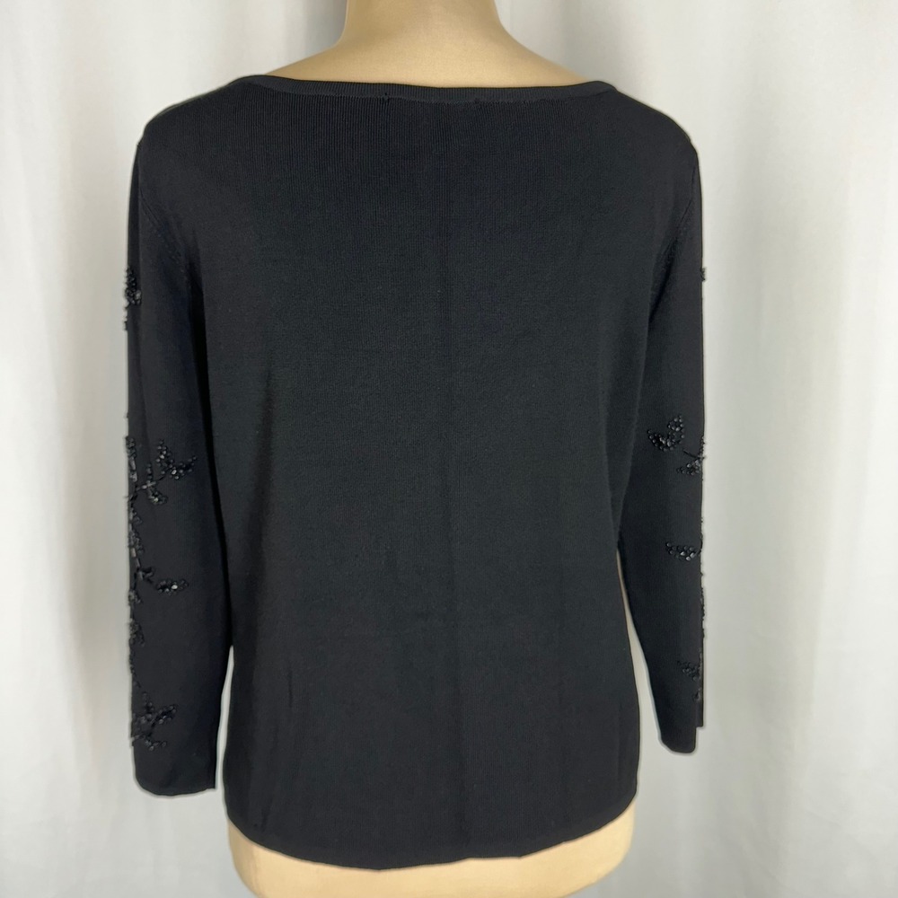 Sandra Darren Black Beaded Floral Stretch Knit Blouse Top Size L - Picture 4 of 11